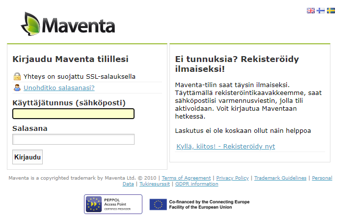 .1 Ensin rekisteröityminen Maventan verkkopalveluun | WebWakka  -käyttöohje